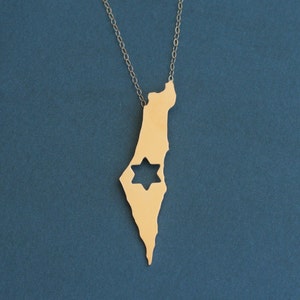 Collier carte d'Israël avec étoile de David, bijoux Israël, collier Golden State, Magen David, collier Israël, breloque Israël, pendentif Israël