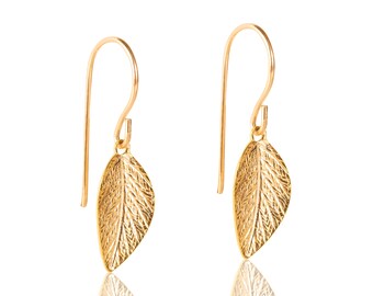 Piccoli pentole di foglie d'oro, orecchini a foglia, gioielli in foglia autunnale, orecchini a goccia di foglie, orecchini a foglia piccola, foglia d'oro, regalo per la festa della mamma