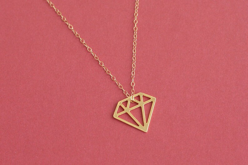 Gold Diamond Necklace Small Diamond Shaped Charm Classic Etsy