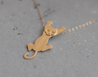 Hanging Cat Necklace, Kitty Necklace, Cat Lover Necklace, Gold Cat, Cat Charm, Cat Pendant, Kitten Necklace, Cat Owner Gift, Cat Lover Gift