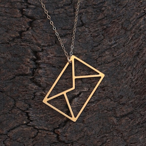 Collar de sobre de oro, te amo carta, sobre joyería, joyería carta, collar de sobre de origami, collar de mensaje, regalo de novia