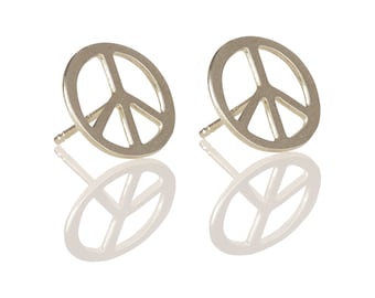 Tachuelas de PAZ de plata, Pendientes de paz, Postes de signos de paz, Joyas de símbolo de paz, Pendientes de todos los días, Pendientes redondos de plata de 12 mm, Regalo para mujeres