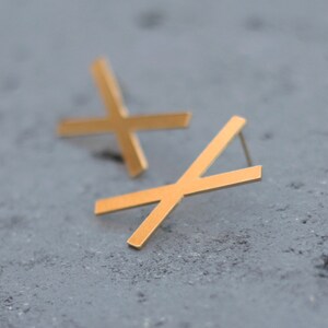 Gold X Earrings, Gold Geometric Earrings, X Studs, X Posts, Big Studs ...