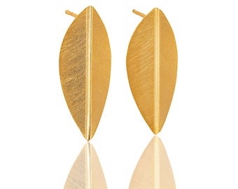 Brincos de folhas, brincos de pétalas douradas, tachas de folhas grandes, folhas dobradas, joias de folhas, presente de aniversário, brincos de folhas longas, presente para amantes de plantas
