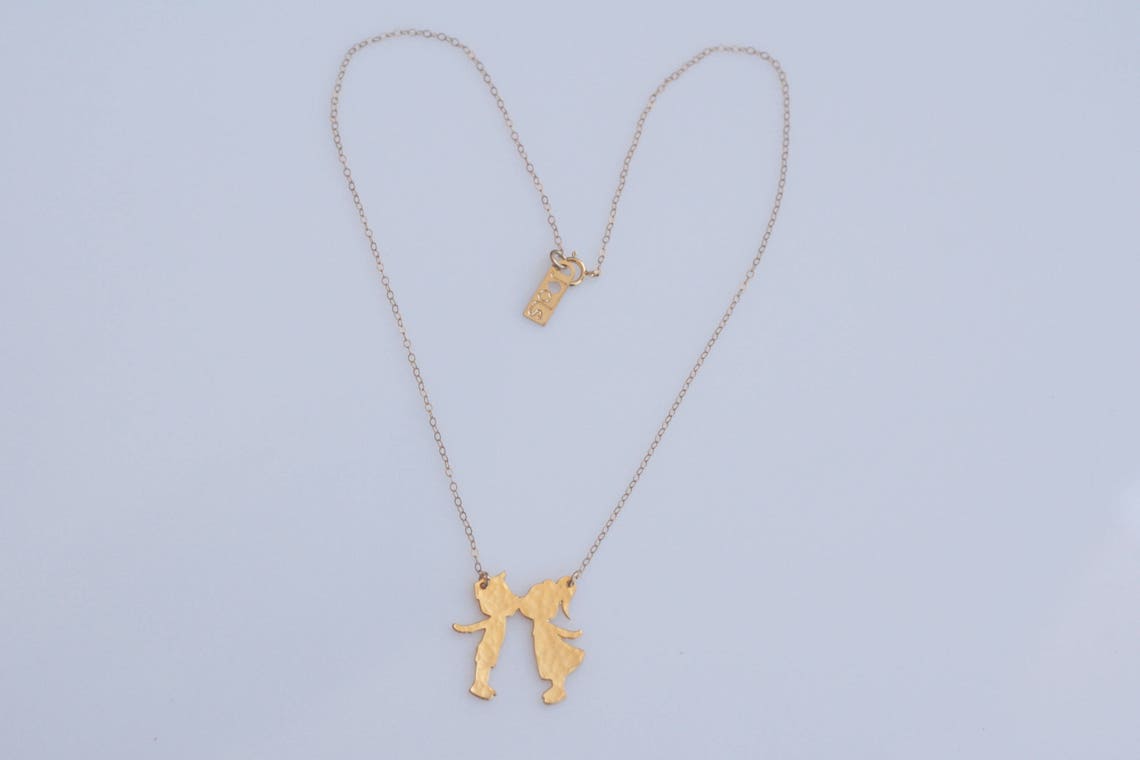 Boy and Girl Necklace Kissing Kids Necklace Gift for Mother Etsy