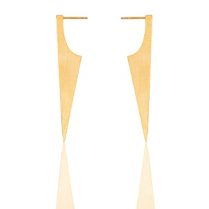 Long Triangular Earrings, Long Geometric Studs, Geometric Earrings, Modern Earrings, Gold Triangle Studs, Spike Posts, Girlfriend Gift Idea