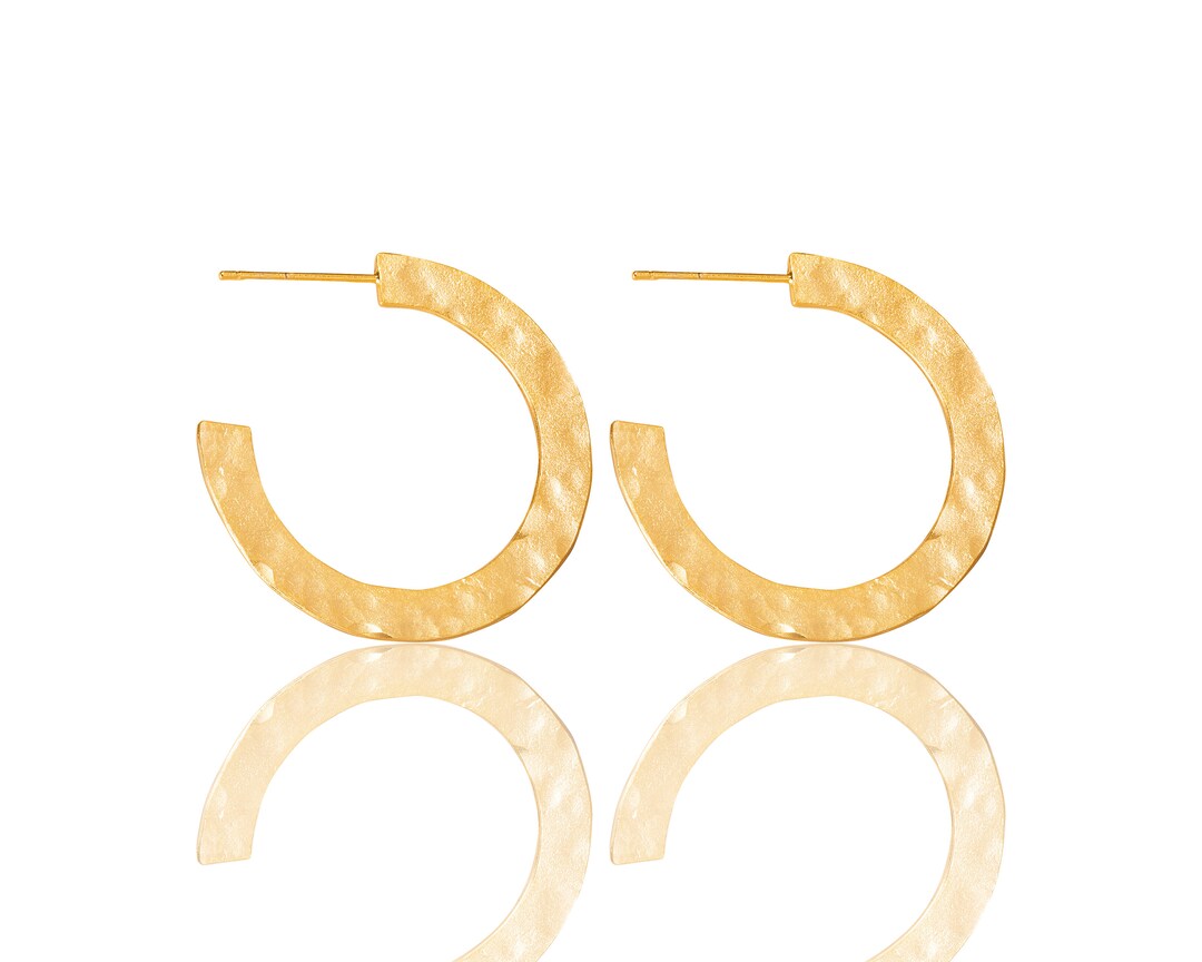 Large Hoop Earrings Gold Hammered Gypsy Studs Dominant Hoop - Etsy