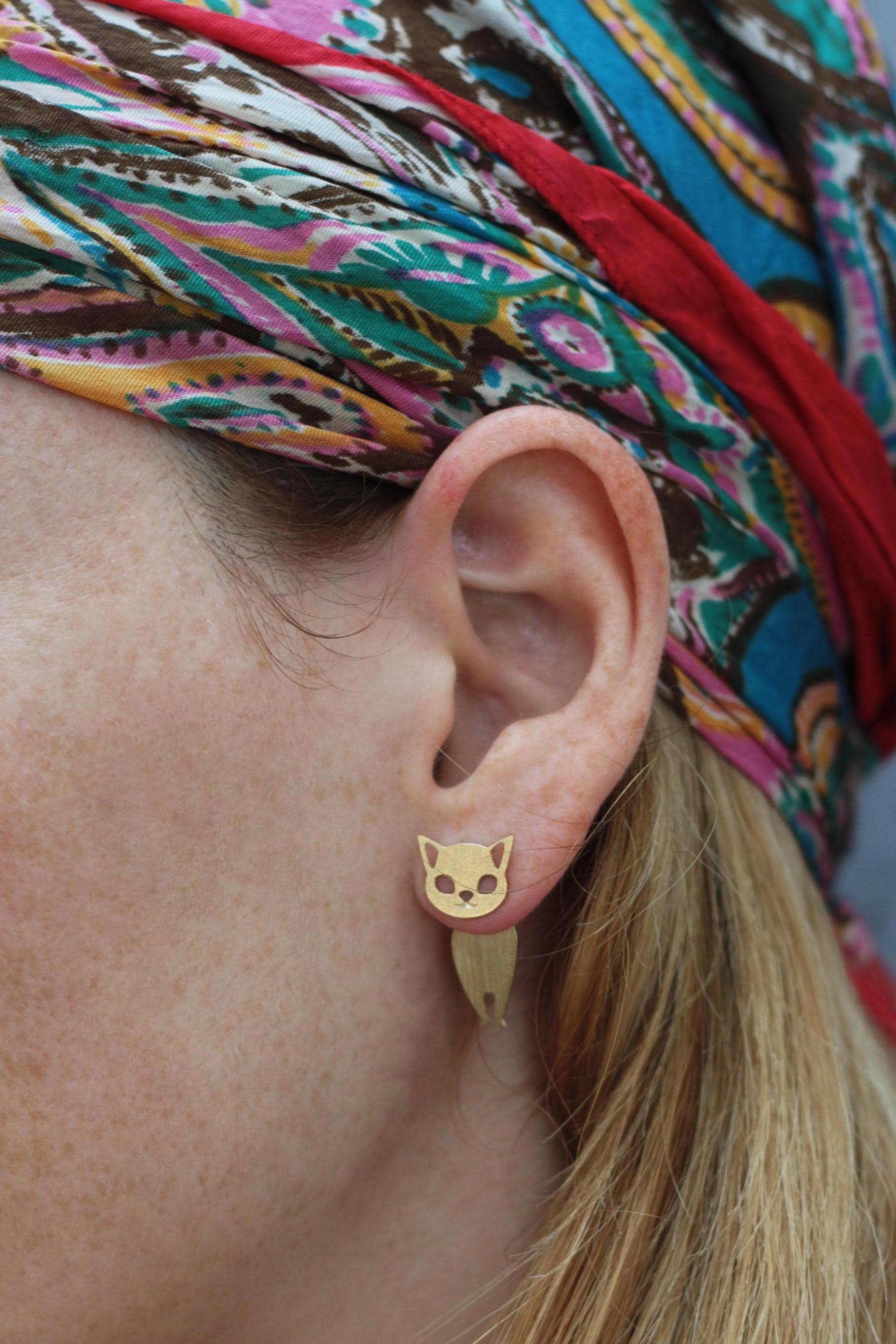 Cat Ear Jacket Gold Cat Earrings Gift for Cat Lovers Cat Etsy