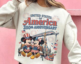 Retro USA 250th Anniversary Mickey & Minnie PNG, Patriotic Disney Main Street Design, Magic Kingdom Family Trip 2026 Digital Download