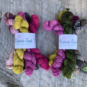 6 Multi-colored Hand-dyed speckled Mini skeins • Sock/Fingering Weight