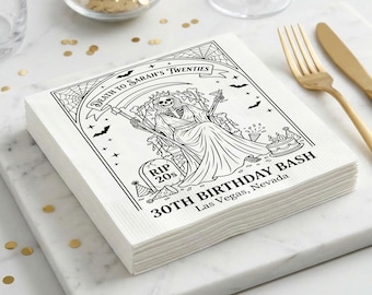 Custom Gothic Birthday Napkins, Skeleton Party Paper Napkins, Spooky 30th Birthday Decor, Dark Party Favor