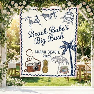 Personalized Beach Party Tapestry, Miami Girls Trip Backdrop, Custom Tropical Birthday Banner, Coastal Summer Celebration Decor