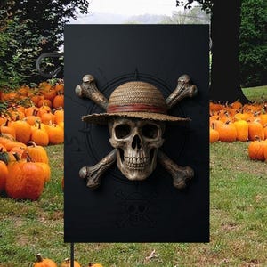 One Piece Straw Hat Pirates Jolly Roger Garden Flag, Luffy Skull With Straw Hat Outdoor Decor, Anime Pirate Flag For Fans, Monkey D Luffy