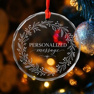 Aesthetic Custom Quote Typography Ornament, Personalized White Floral Frame Bauble, Elegant Script Seasonal Decor, Minimalist Phrase Gift