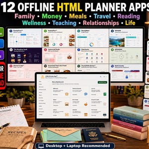 12 Offline HTML Planner Apps Bundle | Family, Budget, Travel, Wellness (Digital Download)