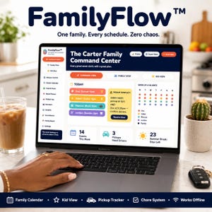FamilyFlow™ Family Schedule App | Shared Calendar, Kid View, Chore Tracker, Pickup Log, Command Center | Digital Download