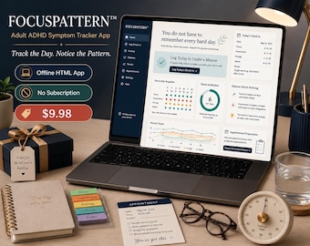 Adult ADHD Symptom Tracker App, Offline HTML Daily Pattern Planner (PDF Report)