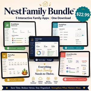 Family Bundle: Mental Load, Schedule, Budget, Meal Planner, Screen Time HTML Digital Download