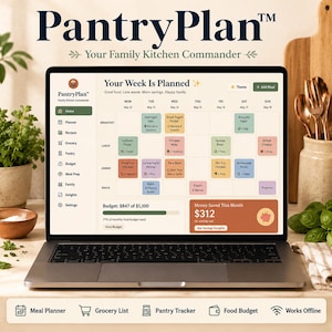 PantryPlan™ Family Meal Planner App | Weekly Meal Plan, Grocery List, Pantry Tracker, Food Budget | Digital Download