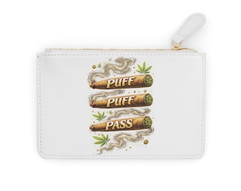 Puff Puff Pass Joint  Mini Clutch Bag | Cannabis Leaf Illustration, Smoking Theme