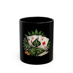 Cannabis Ace-spelkortsmugg | Pokerhand med ogräsblad Kaffekopp