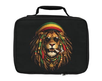 Rasta Lion Smoking Joint Illustration Lunch Bag | Dreadlocks, Sunglasses, Reggae Vibe