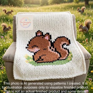 Spring Squirrel Chunky Knit Blanket Pattern, Floral Easter Nursery Decor (Digital Download)