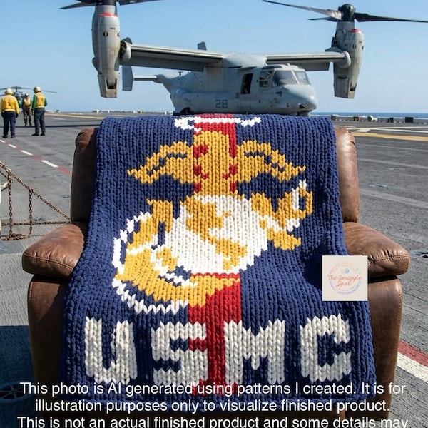 Modèle de couverture à tricoter avec ancre et globe du Corps des Marines des États-Unis (téléchargement numérique)