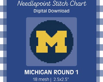 Motif PDF - Michigan Round 1 - Design de point Wolverines de l'Université du Michigan - Téléchargement numérique
