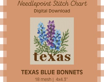 Motif PDF - Bonnets bleus du Texas - Motif floral au point - téléchargement numérique