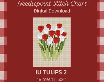 Motif PDF - Tulipes UI 2 - Indiana University Hoosiers Floral Stitch Design - Téléchargement numérique