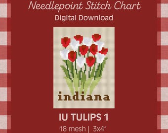 Motif PDF - Tulipes UI 1 - Indiana University Hoosiers Floral Stitch Design - Téléchargement numérique