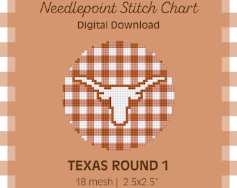 Motif PDF - Texas Round 1 - Design de point Longhorns de l'Université du Texas - Téléchargement numérique