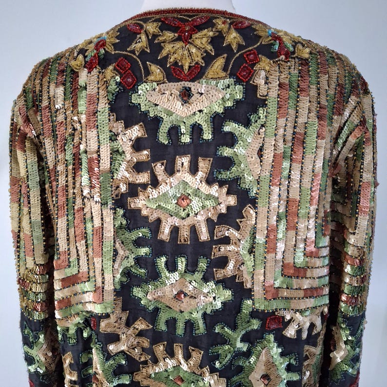 Chaqueta de noche vintage con lentejuelas y cuentas de Adrianna Papell, talla L imagen 5