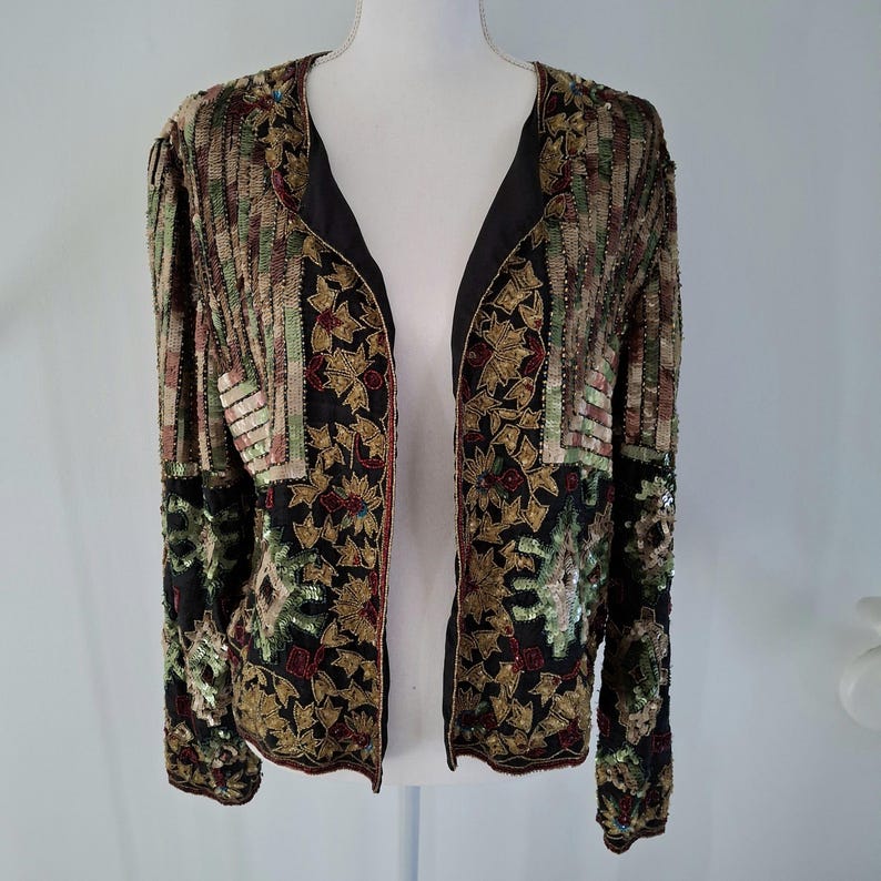 Chaqueta de noche vintage con lentejuelas y cuentas de Adrianna Papell, talla L imagen 3