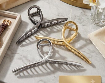 French Gold Hair Claw Clip, Elegant Chic Metal Hair Accessory, Stylish Minimalist Hair Clip, Fashion Gift for Women