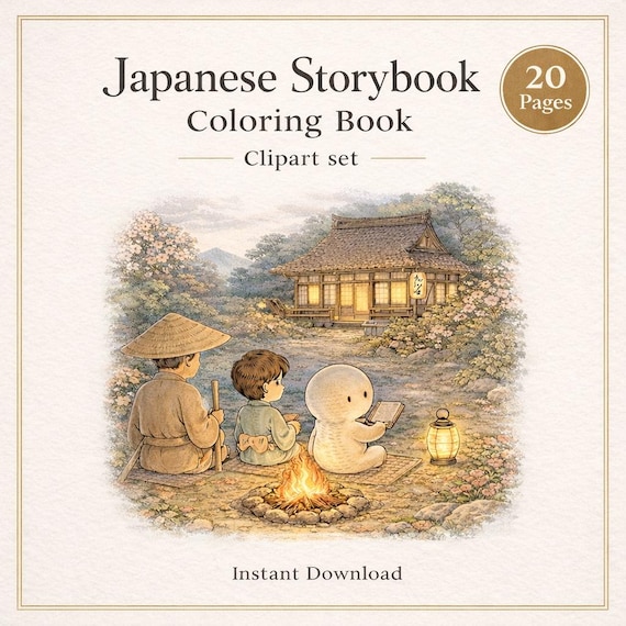 Japanese Storybook Coloring Book – Cozy Village Scenes (A4 Printable PDF)