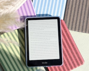 Custom Name Initials Striped Detachable Magnetic Kindle Case With Strap, Fire HD/Kobo Cover, Clear Back