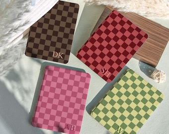 Custom Name Initials Plaid Detachable Magnetic Kindle Case, Kindle Paperwhite 12th 7" Case With Strap,  Fire HD Case,  Kobo Clara Case/Cover