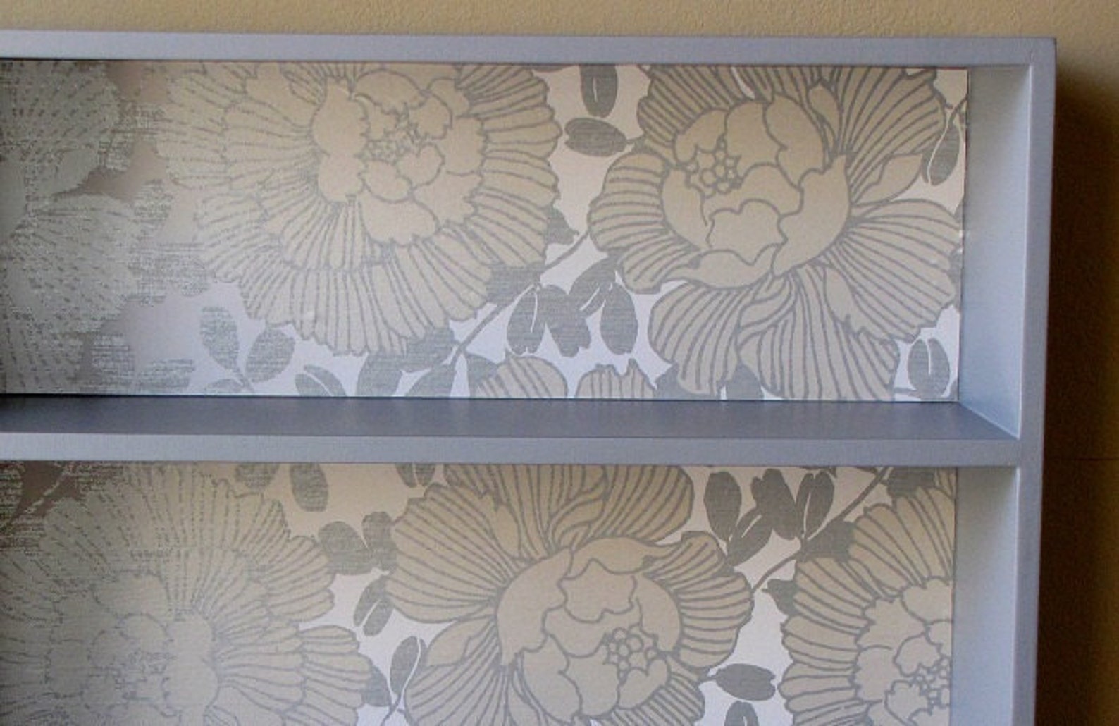 Painted Bookcase with Wallpaper Back Etsy