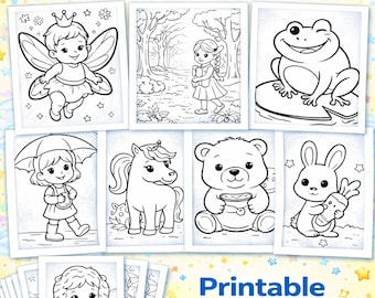 20 Fun Animal Coloring Pages for Kids & Adults (Digital Download A4 PNGs)