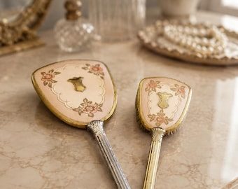 Vintage 1970s 3-piece Vanity Set: Hair Brush, Hand-mirror & Comb