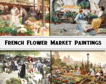 French Flower Market Painting Image Collection / Victorian Ephemera / Commercial Use / Digital Download