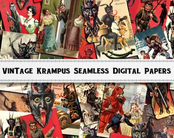 Vintage Krampus Seamless Digital Papers / Scrapbook Wallpapers / Christmas Download  Printable / Commercial Use Included