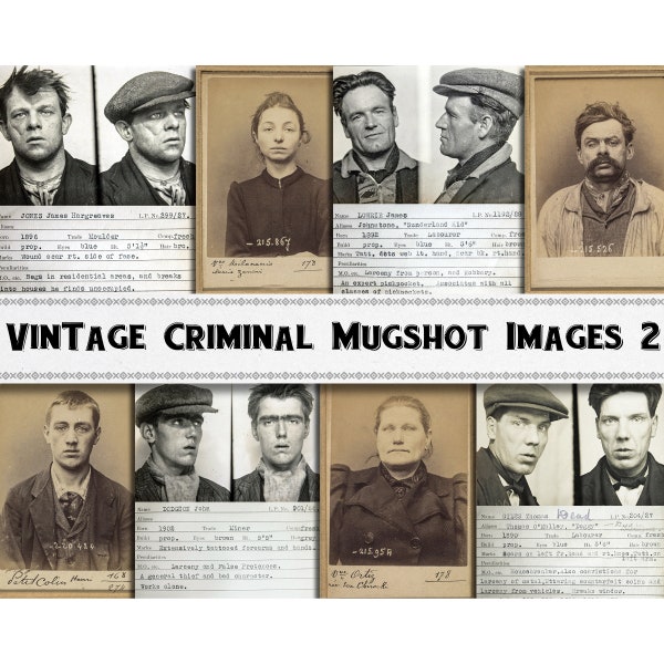 Vintage Criminal Mugshot Photographs Set 2 / Digital Download / Commercial Use / Victorian Crime Clipart Printable