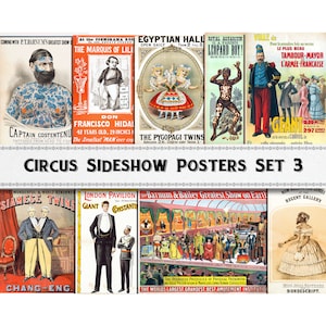 Circus Sideshow Poster Images Set 3 / Digital Download / Commercial Use / Clipart DIY