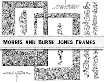 Burne-Jones Floral Frames: William Morris Style Illustrations (PNG SVG Digital Download)