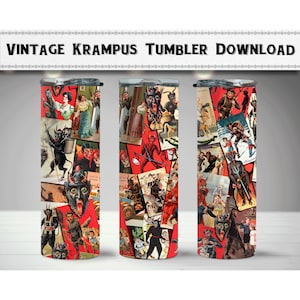 Vintage Christmas Krampus, Skinny 20oz Tumbler Wrap, Sublimation Design, Digital Download, Printable PNG