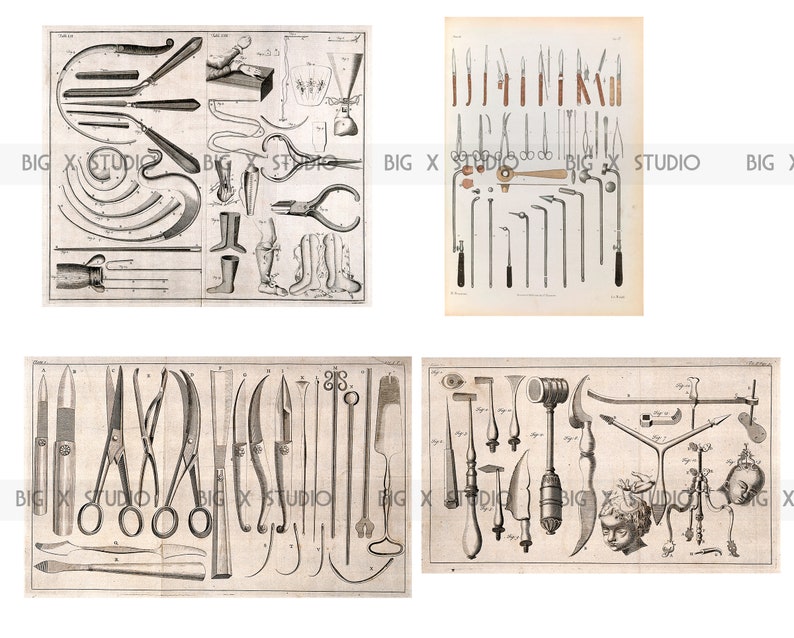 Surgical Instrument Chart Images / Vintage Medical / Digital Etsy