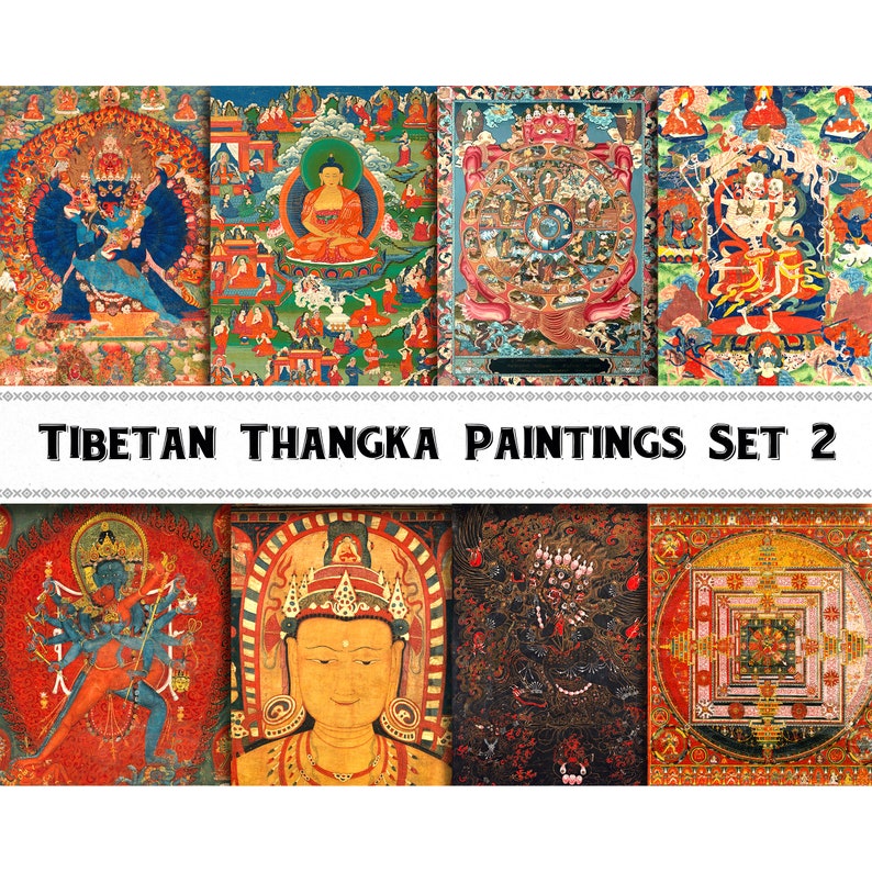 Antique Tibetan Buddhist thangka paintings.